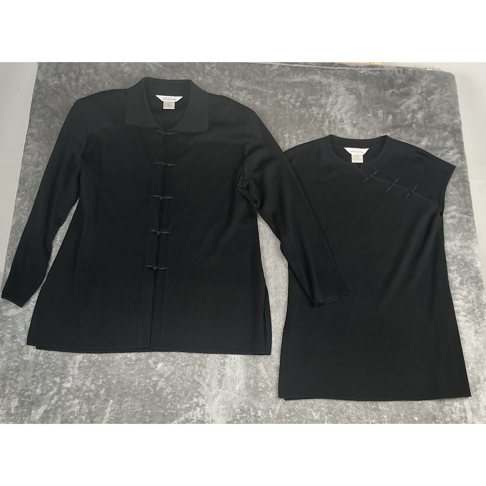 Misook SET women's Knit cardigan (L) & Knit Top (S) Black tunic Jacket Set